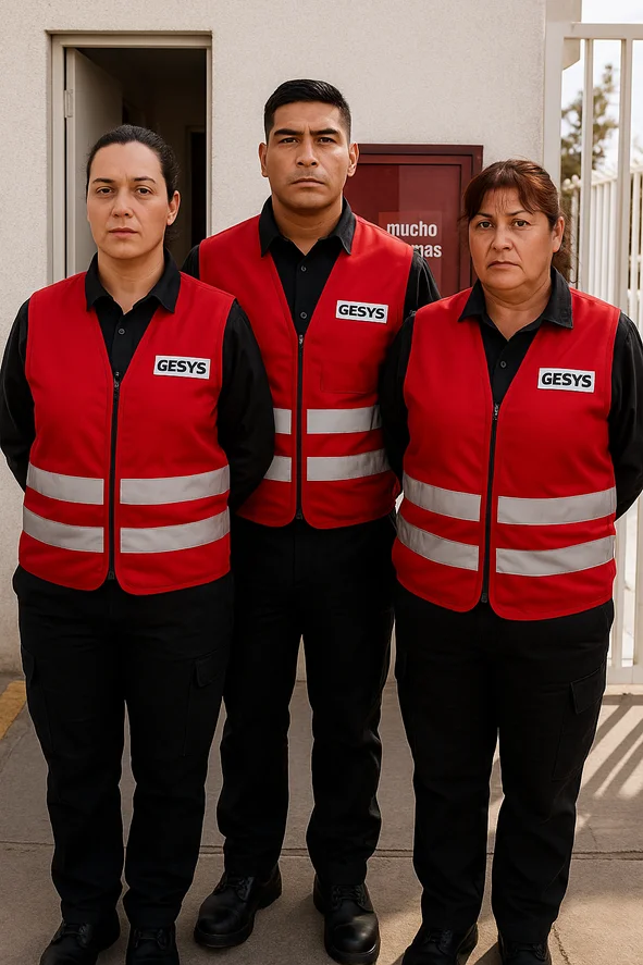 Guardias GESYS con chalecos rojos de alta visibilidad